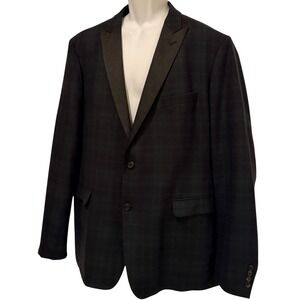 Ralph Lauren Men Dinner Jacket Blackwatch Tartan Wool Satin‎ Lapels 48L